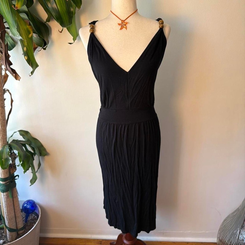 Design History Black Boho Wood Bead Drop Waist Midi Dress Plus Size 3X